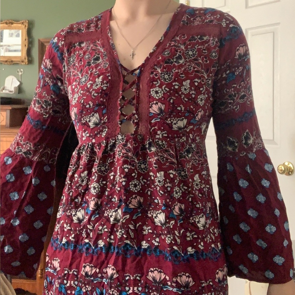 Tilly's Burgundy Floral Tunic